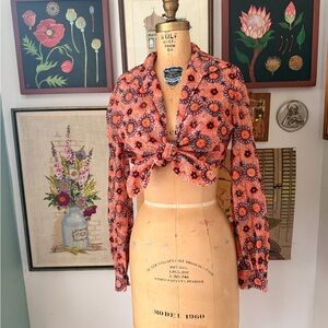 Floral Pink Tie-Front Women's Top